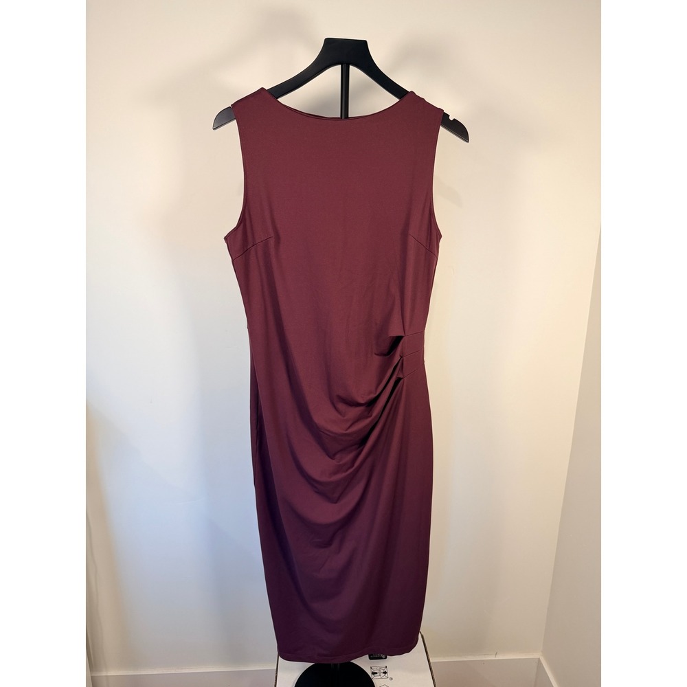 Halara Womens Burgundy Sleeveless Ruched Side Midi Sheath Dress Size L Wine Red